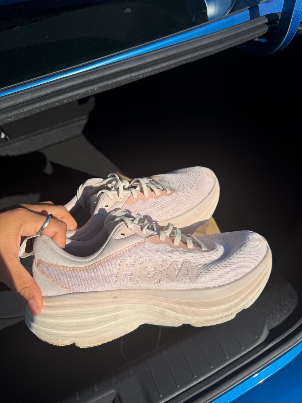 Hoka Women's Light Pink Athletic Running Shoes worn twice